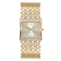 Montre quartz carrée dorée pour femme avec accents de strass et bracelet métallique tressé - Doré