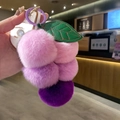 Grape plush keychain with purple and pink faux fur pom poms for bags and keys - Colorful Grapes