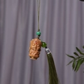Hand-carved wooden Buddha pendant with green silk tassel and colorful bead accents - Approx. 2.9x2.1cm / Green Sandalwood Tara Red Dot Style - No Aroma Pill