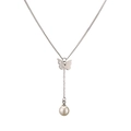Elegant silver butterfly pendant necklace with glossy pearl on a clean white background - Butterfly with Pearl / Silver