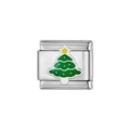 Detaillierte Makroansicht eines silbernen Weihnachtsbaums mit grünem Emaille auf Glied - Weihnachtsbaum Stil (HA-83)