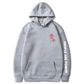 Gray hoodie with rose print and People Are Poison text on sleeve for couples - Grey 344