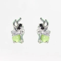 Silver firefly stud earrings with green zircon abdomen and black eyes jewelry - Silver Insect Pair