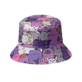 Sommerlicher Fischerhut mit buntem Allover-Cartoon-Katzenprint auf lila Stoff - Lila Katzen-Stil (B)