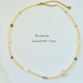 Detail of beaded necklace with pearls, colored stones, and 6g weight specifications - Gold Seed Beads Colorful Stone (1191)