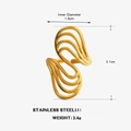 Gold plated stainless steel hollow wave ring with layered S-curve design measurements - Gold Line Ring / Gold