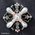 Vintage gold and black cross brooch with pearls and crystals measuring 5.6x5.8cm - Black Cross Pearl