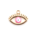 Pink evil eye charm with gold metal frame for DIY jewelry making and bracelets - 10pcs Pink Eyelash Evil Eye Hollow Pendants