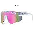 White AVIP cycling sunglasses with purple mirrored lens and blue splatter pattern frame - Pink Purple Mirrored Lens - Blue Purple Splatter White Frame (C42)
