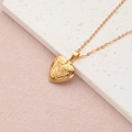 Golden heart locket necklace with embossed rose pattern and delicate O-chain link - Gold Small Floral (22*19mm)