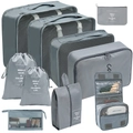 Grey 9-piece travel organizer set with mesh cubes, drawstring bags, and toiletry pouch - Toiletry & Cosmetic 10-Piece Set / Gray