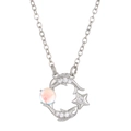 Silver zodiac necklace with moonstone dolphin pendant and sparkling zircons - Pisces (K-1489)