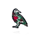 Enamel bird skull badge with skeleton, heart, and floral patterns in black, white, and red - Skeleton Raven Style (CC2362)