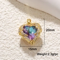 Exquisite gold-plated heart pendant with rainbow zircon and wings, 15mm x 20mm size - Heart with Wings Pendant / Purple Heart