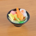 Miniature seafood udon noodle bowl model with tempura shrimp and narutomaki fish cake - Shrimp and Bamboo Shoot Noodles (No Keychain) / 5cm x 2cm x 2.5cm