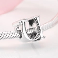 S925 sterling silver vintage letter U charm bead with textured finish for DIY bracelets - Letter U