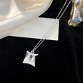 Polished S925 silver Gemini zodiac pendant necklace with cubic zirconia on black velvet - Gemini Style (NS984) / 925 Silver