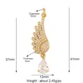 Golden wing pendant with white zircon stones and teardrop gemstone, 41mm length charm - M778695L1K2-Clear Wing Clear Zircon