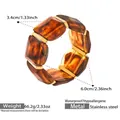 Bracciale elastico largo con resina tartarugata marrone e acciaio inossidabile placcato 18k - Ambra Tartarugata (E677)