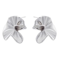Detail of silver irregular wavy stud earrings with a refined matte metal texture finish - Irregular Pleated Leaf / VE1103 White Gold