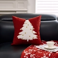 Housse de coussin rouge en peluche avec sapin de Noël et cloches dorées - Sapin de Noël à Cloches Rouges/Rouge
