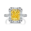 Anello in argento sterling con zircone giallo taglio cushion e pavé di diamanti - US 5 / Zirconia Gialla