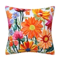 Square floral cushion cover with 3D embroidery effect and vibrant colorful flowers - 18x18 Inch