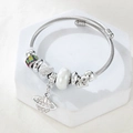 Silver steel cable bracelet with planet pendant and Be my Valentine heart charm - White