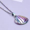 Detailed view of shell-shaped necklace with vibrant rainbow metallic gradient finish - Pendant with Necklace / Rainbow