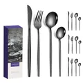 16-piece matte black stainless steel cutlery set with flatware box and steak knives - Portugal Style (16Pcs Set/Mail Box) / Black