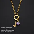 Gold stainless steel necklace with purple crystal and textured letter J charm pendant - Letter J Style (Steel) / Silver