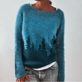 Sky blue gradient knit sweater featuring black forest pattern and cozy crewneck - 3XL / Tops / Peacock Blue Pine (9133#)