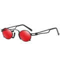 Steampunk oval sunglasses featuring vivid red lenses and a matte black metal frame - Black Frame Red Lens