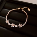 Elegant gold flower bracelet with clear zircons and adjustable lobster clasp closure - Gold White Diamond Floral (44#)