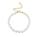 Bracelet minimaliste en argent sterling S925 avec perles d'eau douce blanches et fermoir réglable en or - Bracelet en Perles d'Eau Douce Doré Minimaliste (GPB11)
