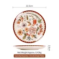 Ceramic round dinner plate with colorful autumn floral pattern and red wavy rim 9 inch - Autumn Colors (9 Inch)