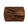 Elastic wide twisted headband in dark brown knit fabric for yoga and fitness sports - Brown