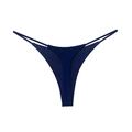Dark blue double-strap thong bikini bottom with cotton texture on white background - Navy Blue