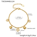 Detalle de la pulsera de cuentas en acero dorado con dijes de corazón de circón brillante - Pulsera de Corazón Dorado (16+5cm)