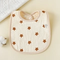 U-shaped baby bib made of organic cotton with brown star patterns and snap button - Small Stars