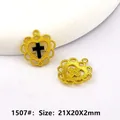 Golden alloy lace heart charms with black enamel cross, size 21x20mm for DIY jewelry - Gold/Black