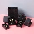 Minimalist black lychee texture jewelry box set with necklace and matching gift bag - 5*5*3cm / Diao Black