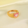 18K vergoldeter Edelstahlring mit rosa und weiß emaillierten Doppelherzen auf Seide - US 7 / Rosa