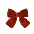 Detailed macro view of the premium velvet texture on the caramel red ribbon hair clip - Reddish Brown (33)