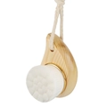 Manual wooden face brush with soft fiber bristles and gold ring for deep cleansing - OPP Bag / Bump Style / White