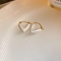 Vintage heart-shaped white enamel earrings with gold-plated metal accents - White Hoop Earring (101#)