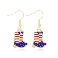 Detailed close-up of American flag pattern boots earrings with red white and blue enamel - Style 27-USA Flag Red White Blue Boots Drop Earrings