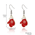 Christmas red mitten earrings with white snowflake pattern and silver hooks, 3.6cm height - Glove Ear Hooks (E2308-4)