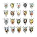 Vintage zilveren ovale religieuze kruishangers van legering voor DIY-sieraden maken - Willekeurige 3-Gats Ovale Connector (11160)