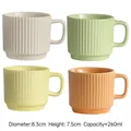 Set of four striped ceramic mugs in macaron cream, green, yellow, and pink colors - Set of 4 (Beige/Green/Yellow/Orange)
